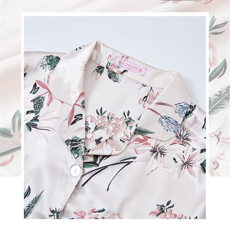 7pcs Floral Print Satin Pajama Set