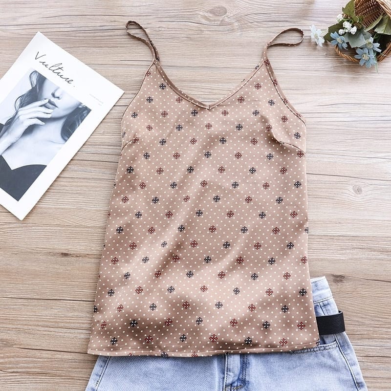 Beige Satin Tank Top