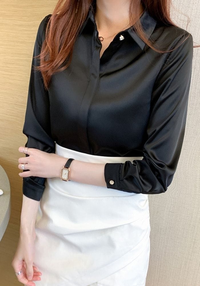 Black Satin Button Down Shirt