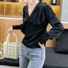 Black Satin Button Up Blouse