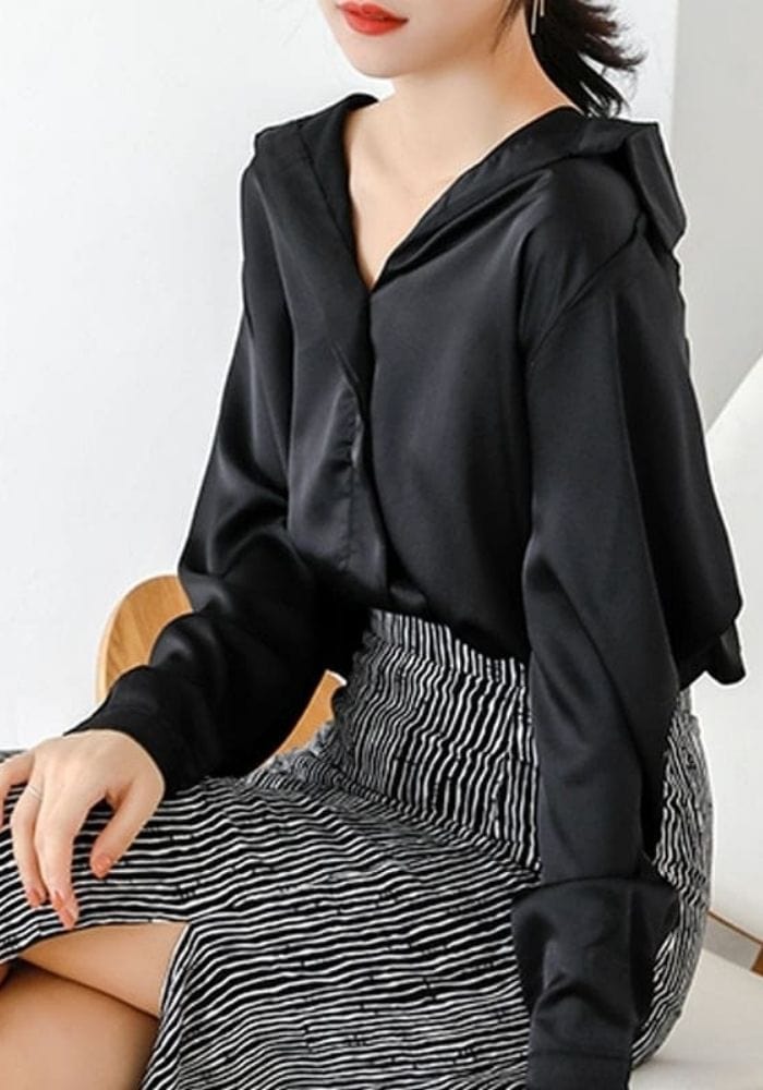 Black Satin Shirt Womens