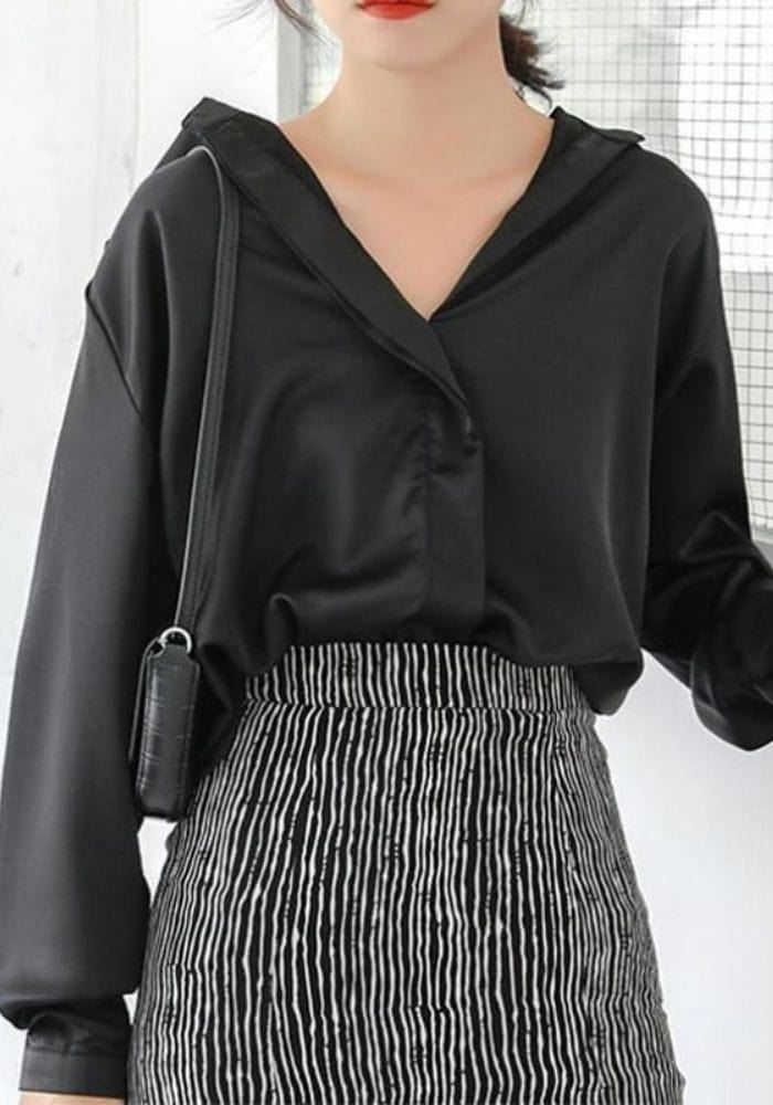 Black Satin Shirt Womens