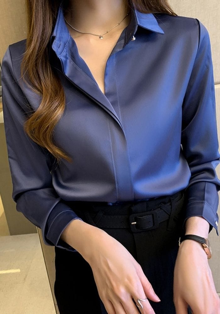 Blue Satin Button Down Shirt