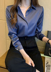 Blue Satin Button Down Shirt