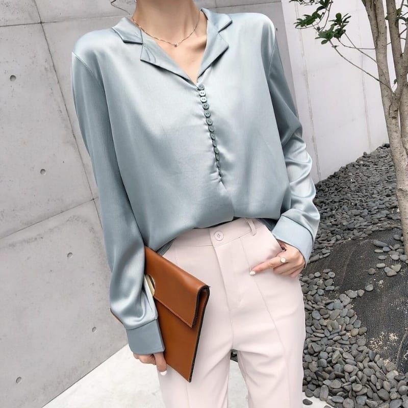 Blue Satin Oversized Shirt