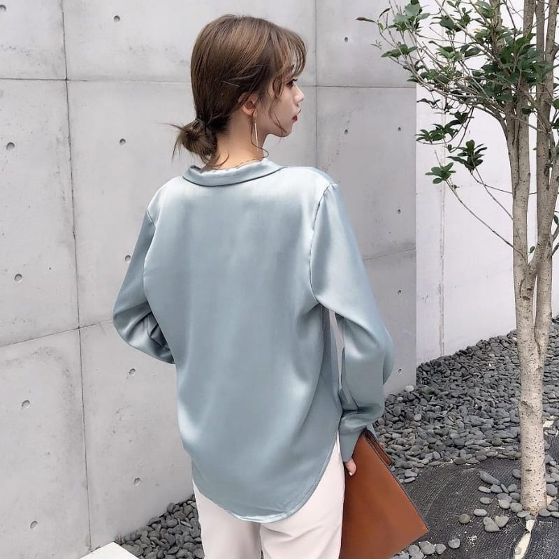 Blue Satin Oversized Shirt