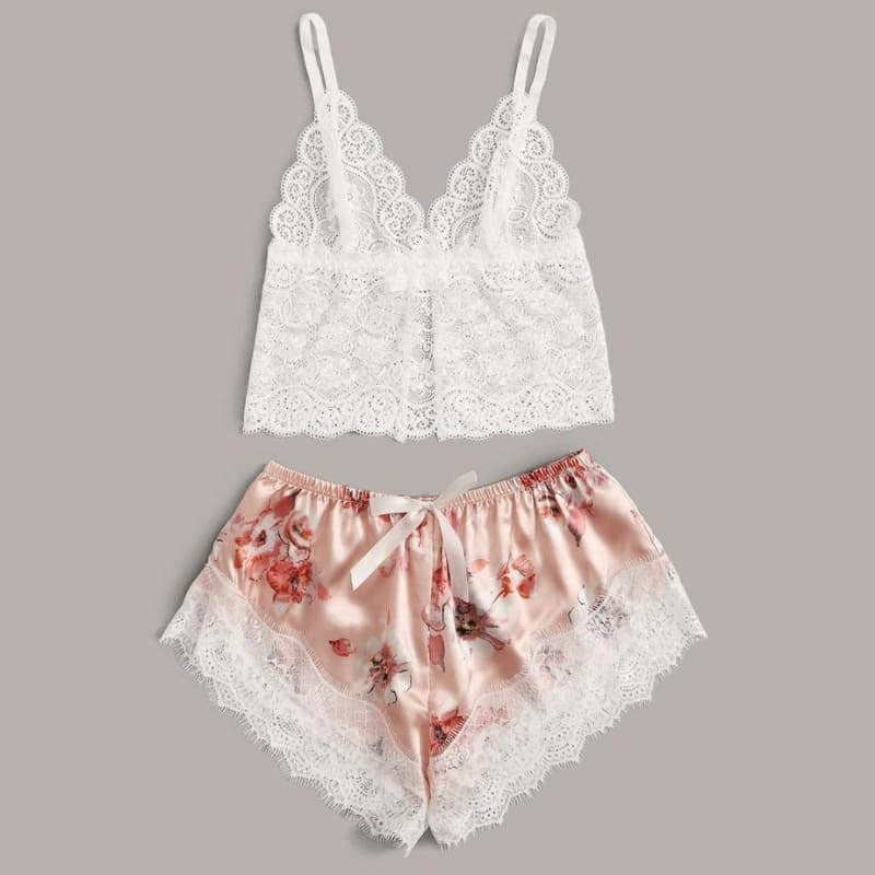 Lace Satin Pajama Set