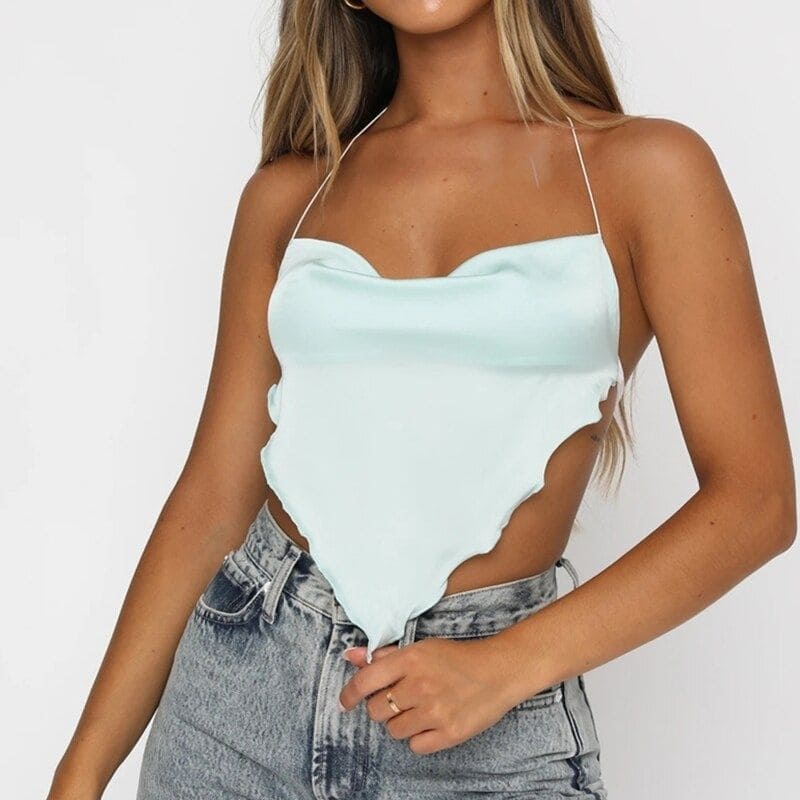 Light Blue Satin Crop Top