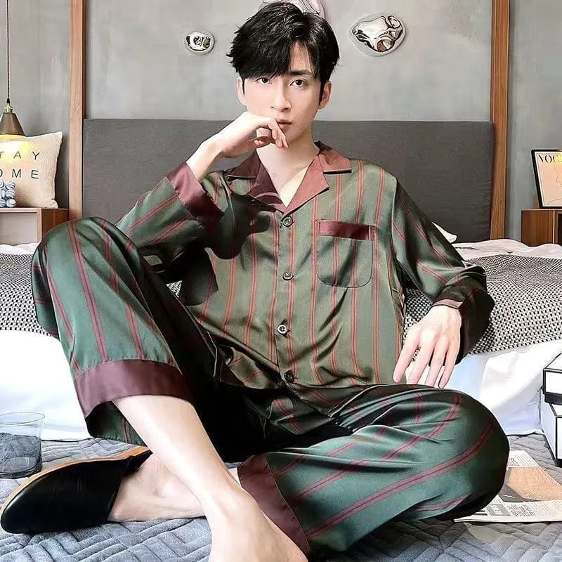 Mens Striped Satin Pajamas