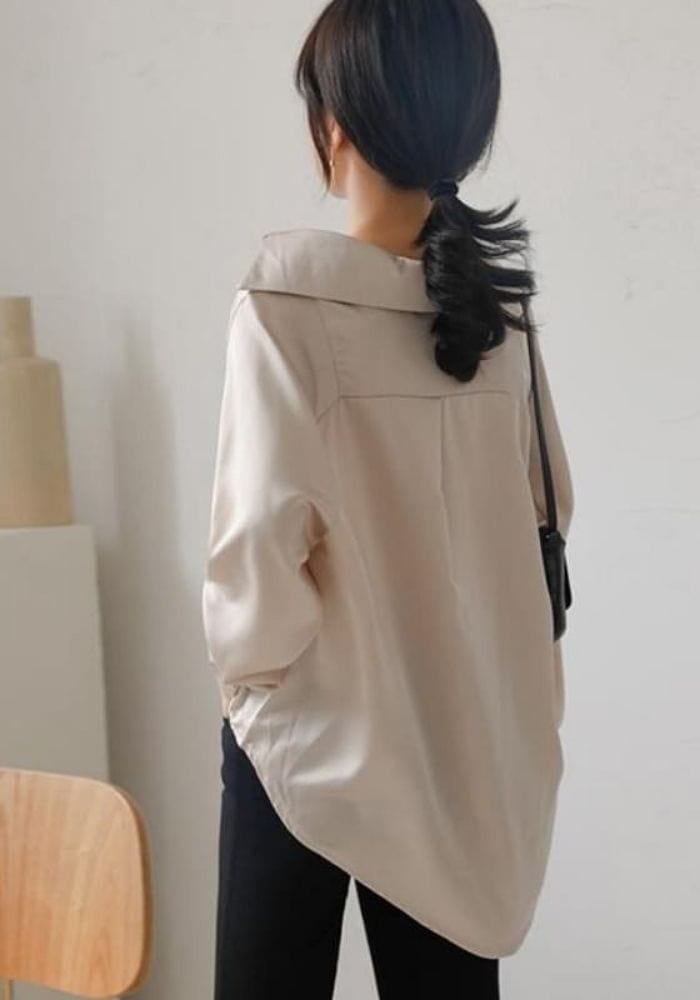 Oversized Satin Button Down Shirt