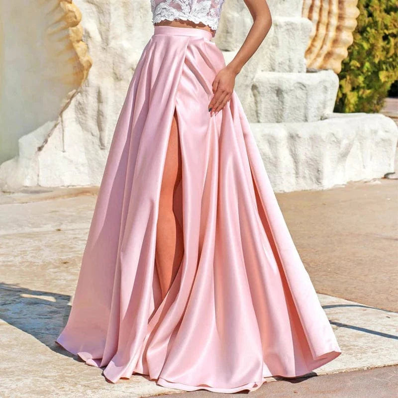 Pink Satin Maxi Skirt