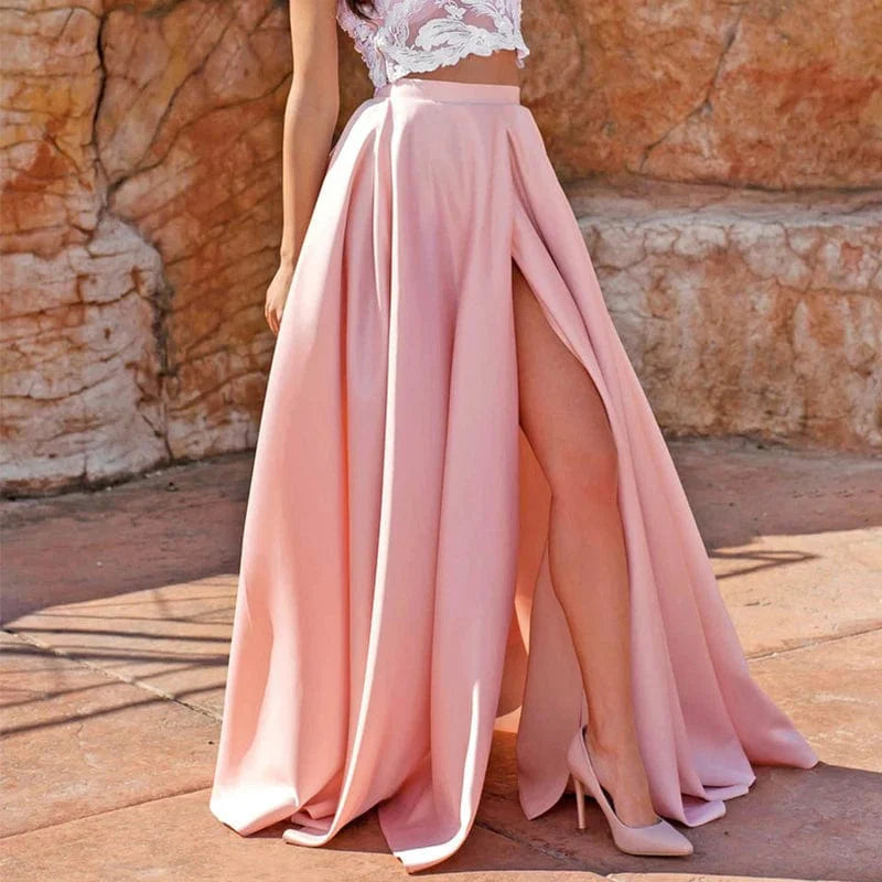 Pink Satin Maxi Skirt