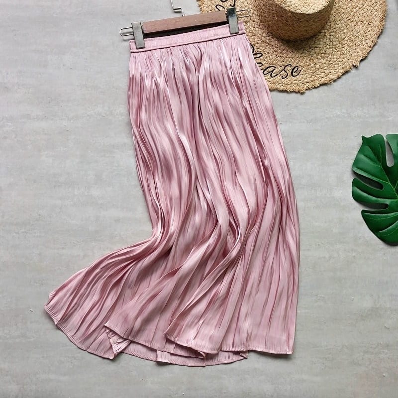 Pleated Satin Maxi Skirt