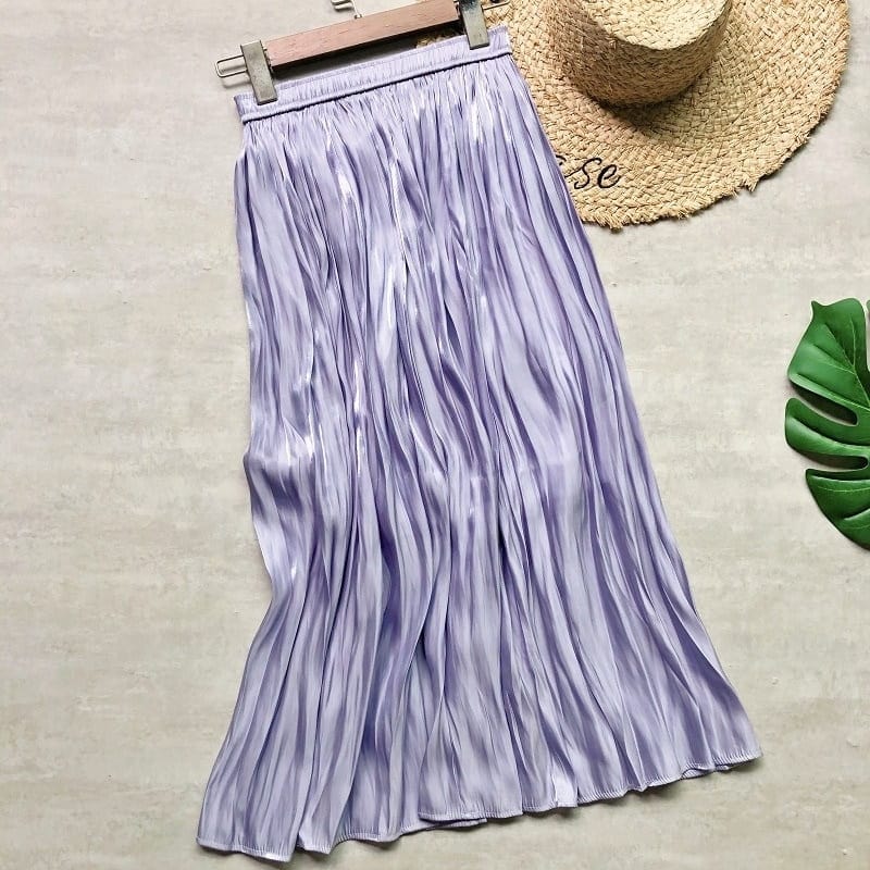 Satin Long Pleated Maxi Skirt