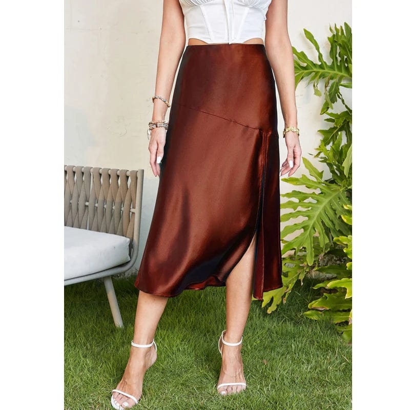 Satin Midi Skirt with Slit