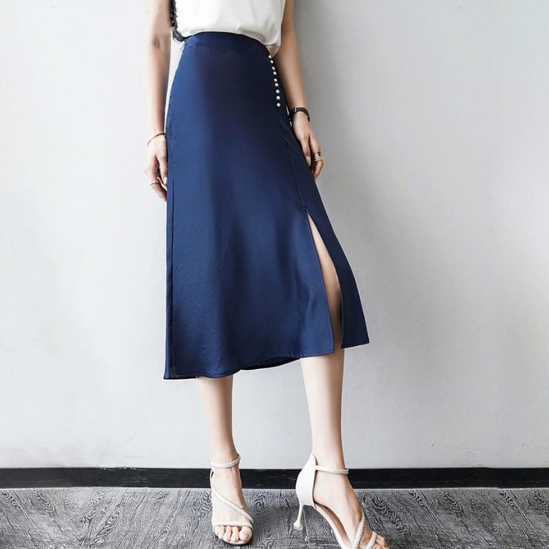 Satin Midi Slit Skirt