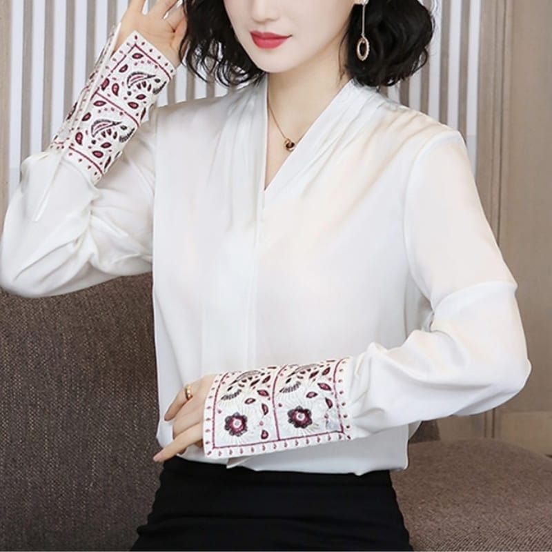 White Satin Blouse Long Sleeve