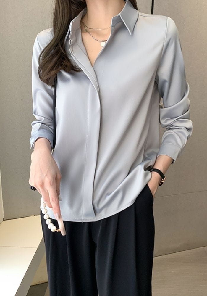 Women's Satin Button Down Shirt