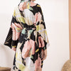 Black Floral Satin Kimono