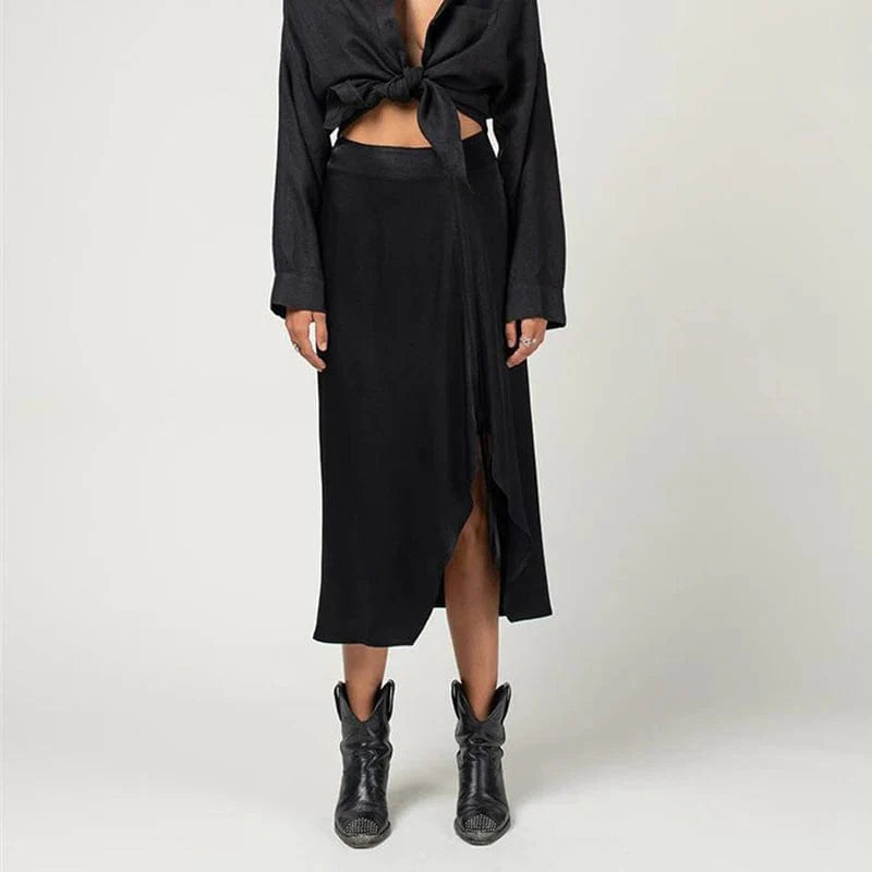 Black Midi Satin Skirt