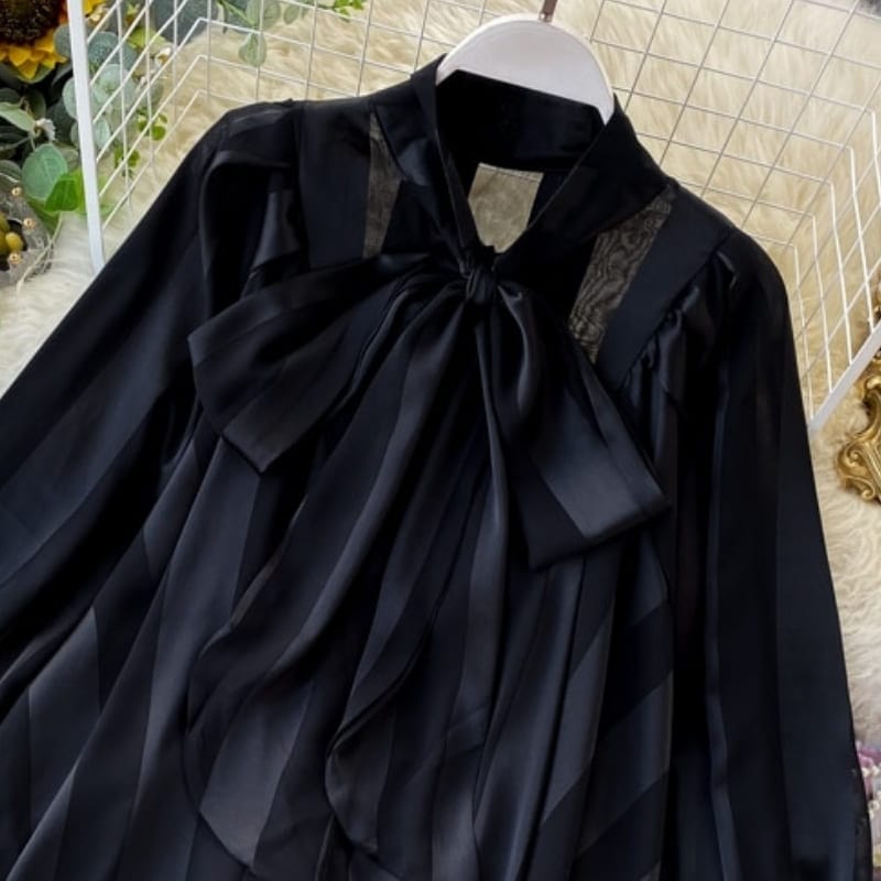 Black Satin Blouse Long Sleeve