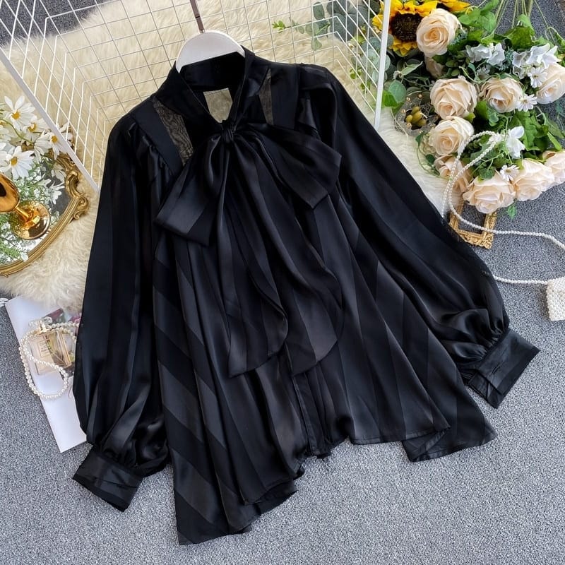 Black Satin Blouse Long Sleeve