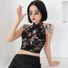 Black Satin Halter Crop Top