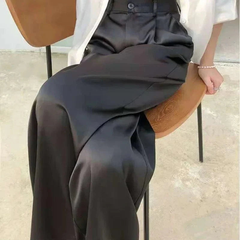 Black Satin High Waisted Pants