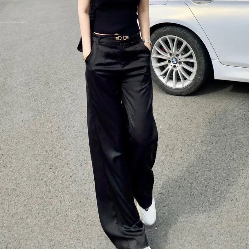 Black Satin High Waisted Pants