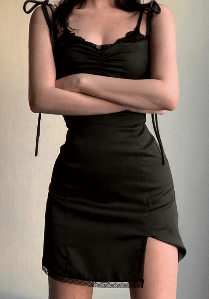 Black Satin Lace Dress