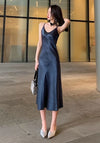 Black Satin Midi Dress