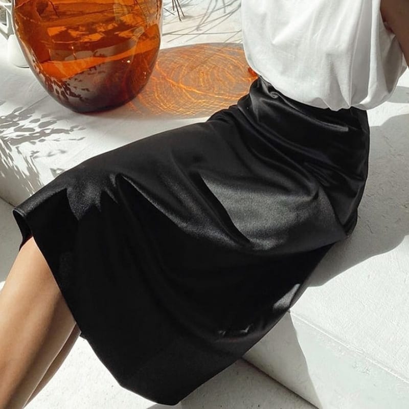 Black Satin Midi Skirt