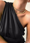 Black Satin One Shoulder Top