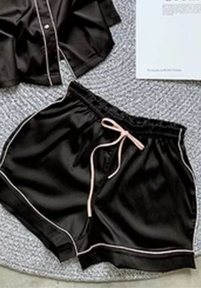 Black Satin Pajama Set Shorts
