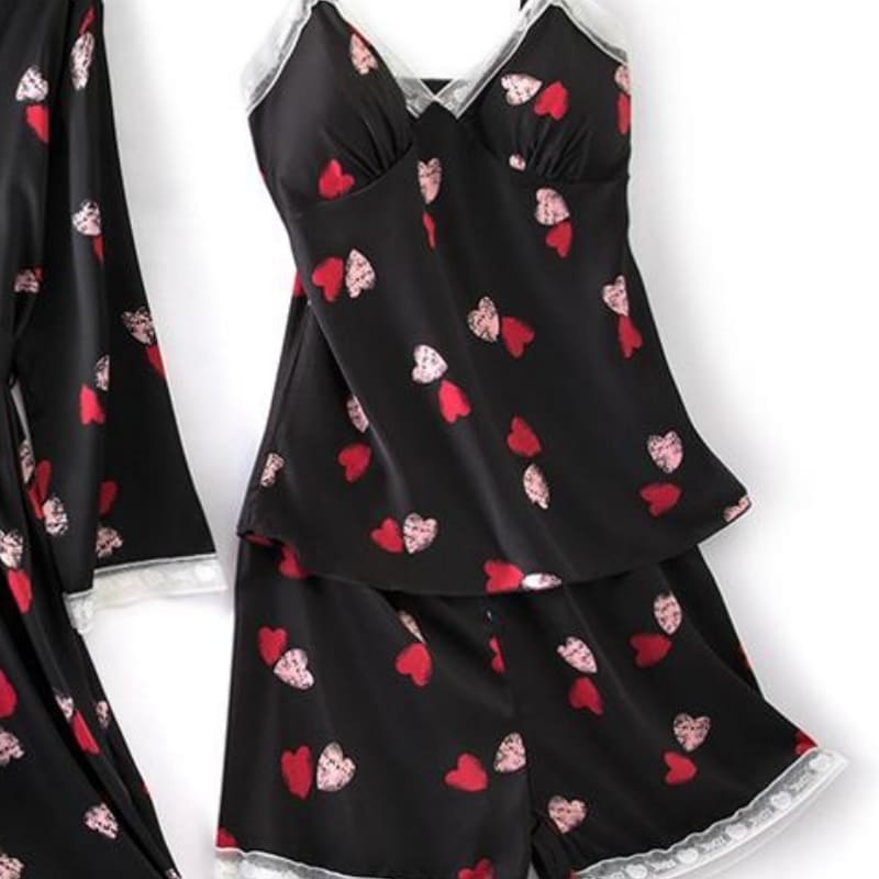 Black Satin Pajamas Set