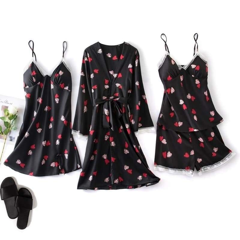 Black Satin Pajamas Set