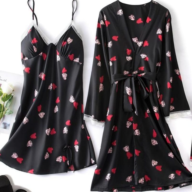 Black Satin Pajamas Set