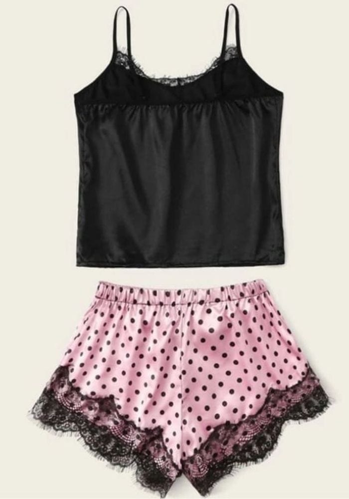 Black Satin Pajamas Short Set