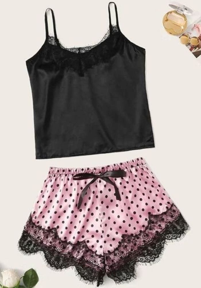 Black Satin Pajamas Short Set