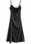 Black Satin Slit Dress