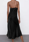 Black Satin Slit Dress