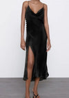 Black Satin Slit Dress