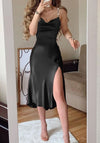 Black Satin Slit Dress