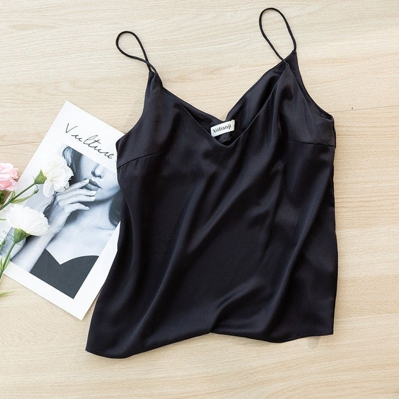Black Satin Strappy Top