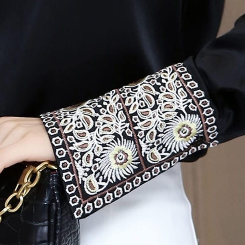 Black Satin V Neck Blouse