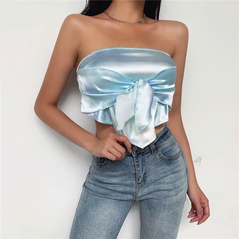 Blue Satin Bustier Top