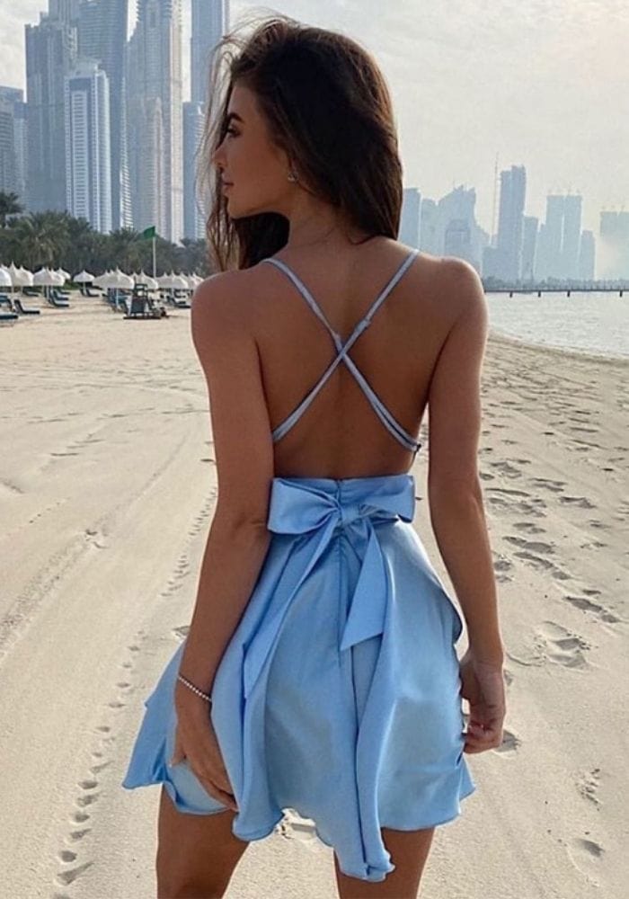 Blue Satin Mini Dress