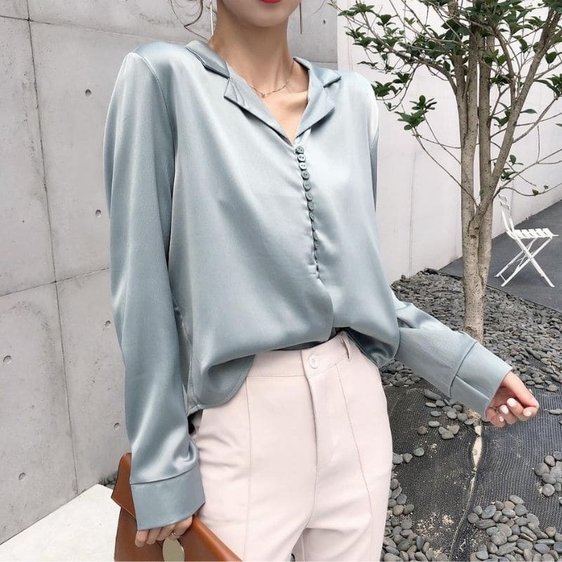 Blue Satin Oversized Shirt