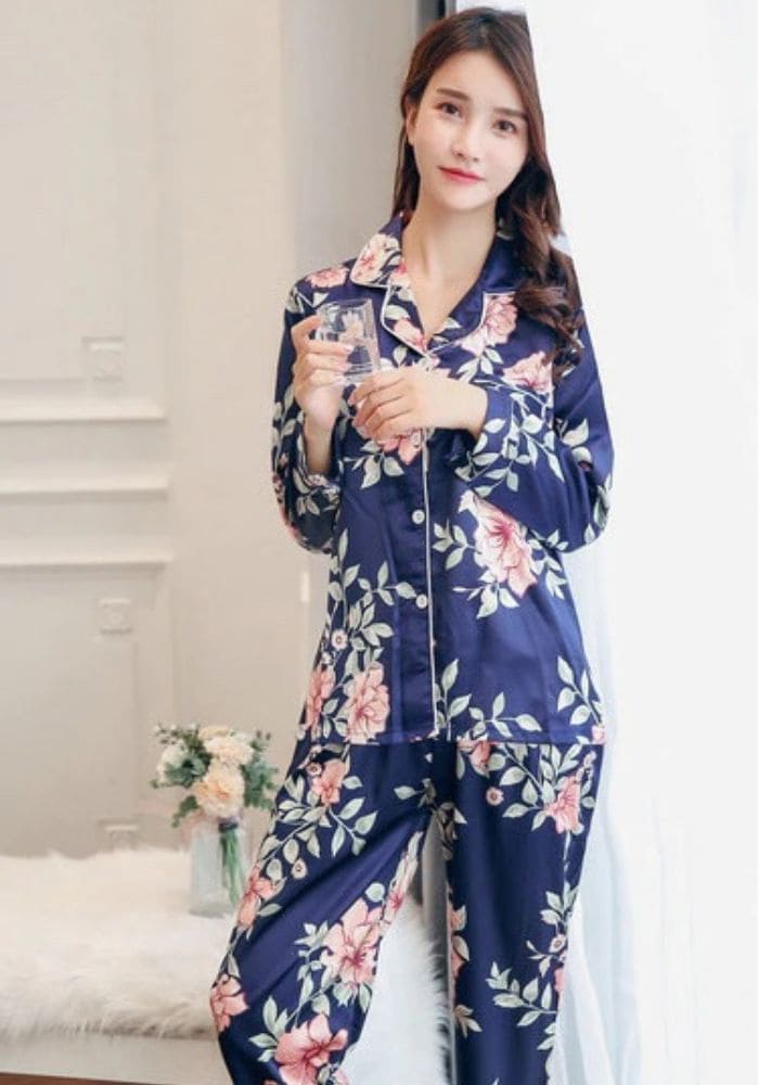 Blue Satin Pajama Set