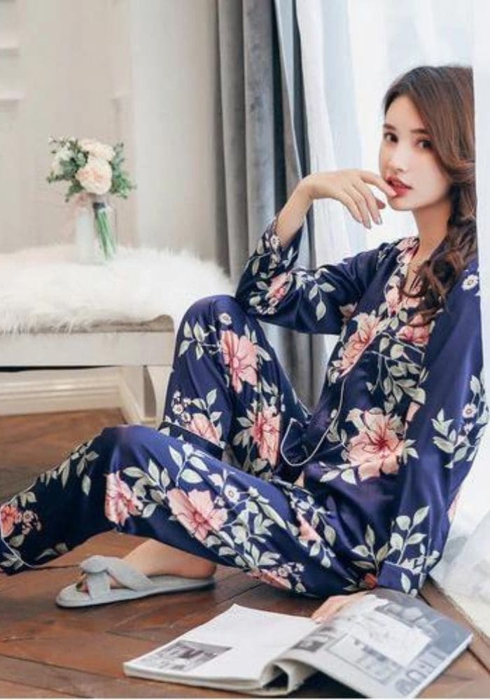 Blue Satin Pajama Set